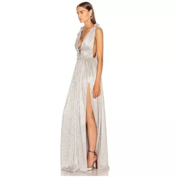 JONATHAN SIMKHAI SILVER PLUNGE NECK LONG DRESS SIZE M - Picture 5 of 9